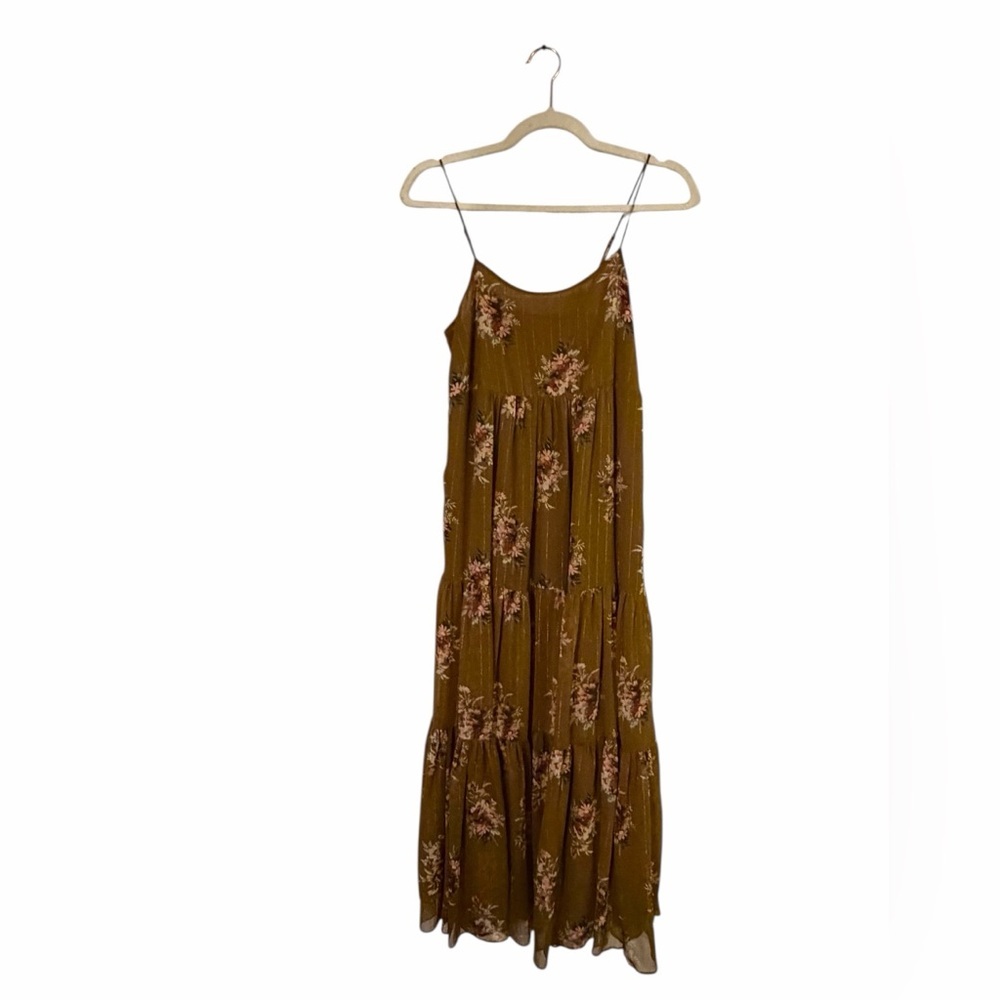💗 Madewell Cami Tier Floral Olive Midi Dress | Size 2 - Picture 2 of 10